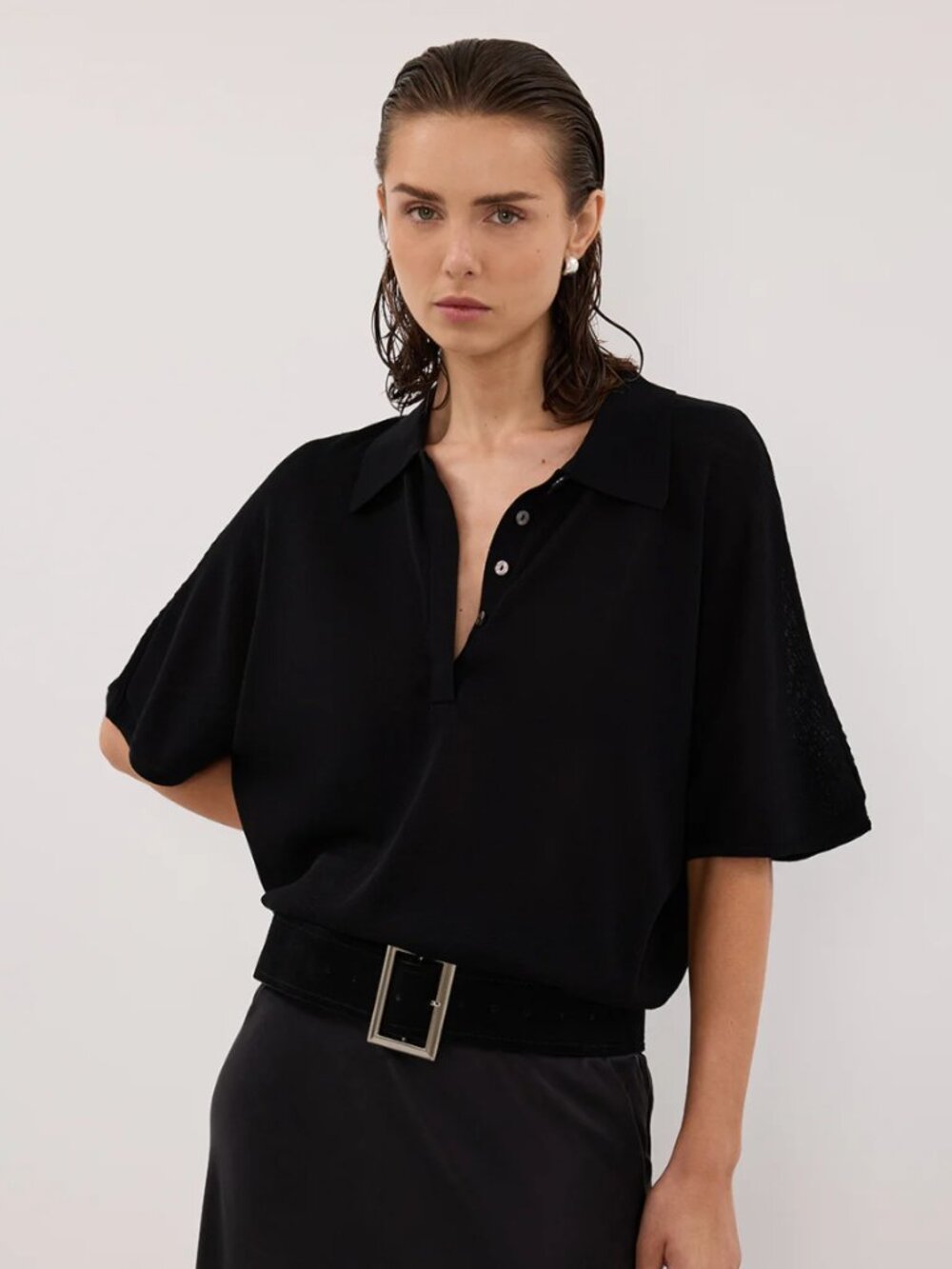 Dissh Eli Black Polo Knit Top